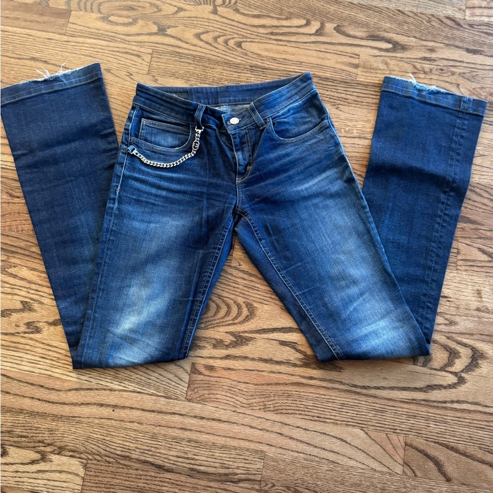 Gucci Women's Indigo Skinny Flare Jeans with Chain Detail